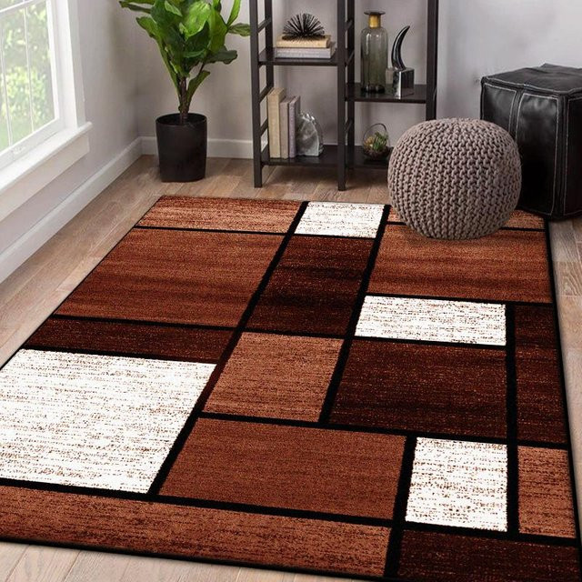 JGJG Nordischer Geometrischer Wohnzimmerteppich in Braun, Abstraktes Design, Flauschiger Plüsch-Bodenmatte für Schlafzimmer und Wohnzimmer, B/T: 80 x 120 cm - Bild 1