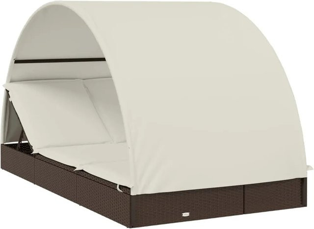 vidaXL 2-Personen-Sonnenliege mit Sonnendach in Braun aus Poly Rattan und Metall, B/T/H: 211 x 112 x 140 cm - Bild 1
