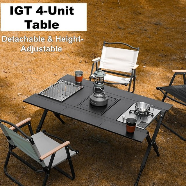 SmilOdon Campingtisch aus Aluminiumlegierung, zusammenklappbarer IGT 4-Einheiten-Grilltisch, höhenverstellbar und tragbar, Schwarz - Bild 1