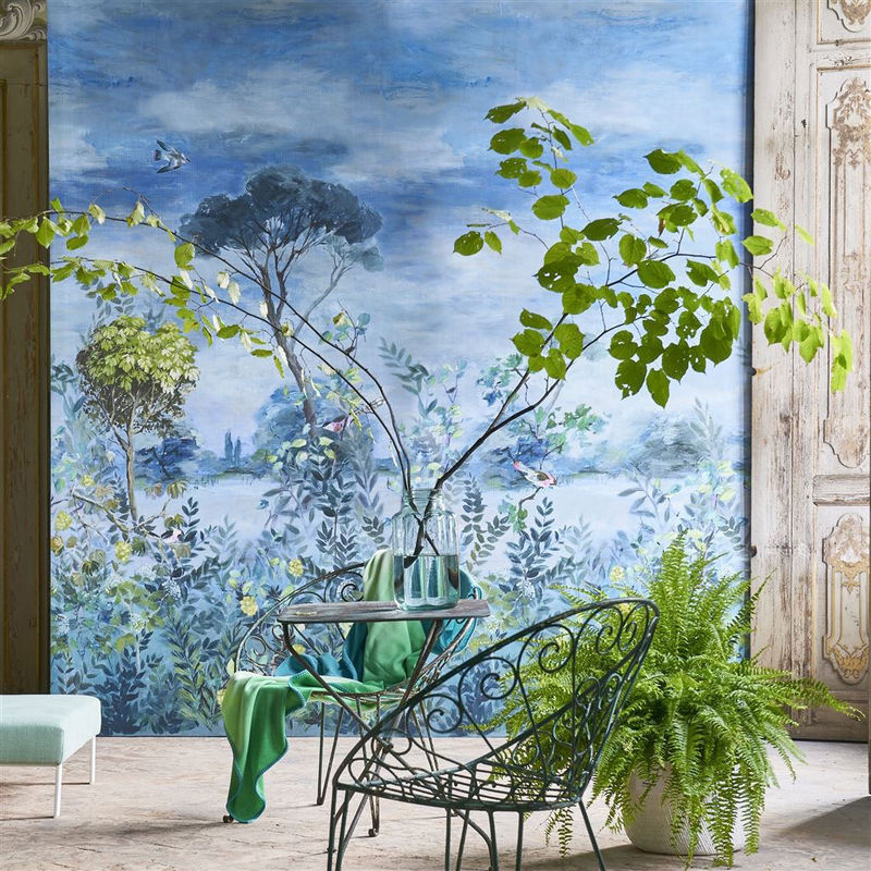 Designers Guild Mural Giardino Segreto Scene 1 Wandtapete Non-Woven in Blau - Bild 3