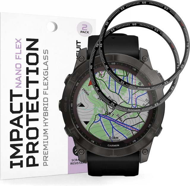 Techsuit Nano Flex Schutzfolie für Garmin Fenix 7X, 2er-Set, Schwarz und Transparent - Bild 1