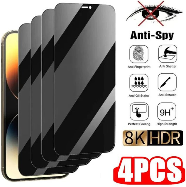 SFHOMIE 4er-Set Privacy Panzerglas für iPhone 13 14 15 Pro Max und iPhone 11 12, Anti-Spy Displayschutz in Transparent - Bild 1