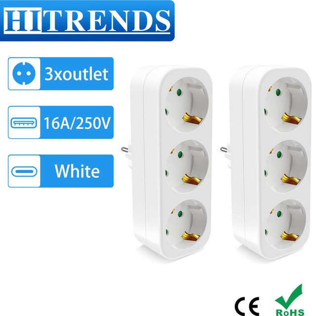 HITRENDS 2er-Set Europäischer Adapter Steckdose Deutsch Standard 250V 16A in Weiß - Bild 1