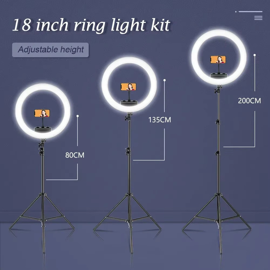 SH LED-Selfie-Ringlicht 18 Zoll mit Stativständer und Handyhalterung in Weiß, Durchmesser: 45 cm - Bild 3