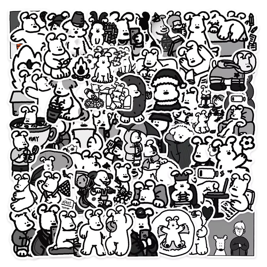 62 Stück Minimalistische Cartoon Welpen Aufkleber in Schwarz und Weiß von BulingBulingStickers Store - Bild 2