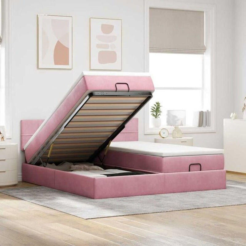 Vidaxl Ottoman Polsterbett mit Matratze und LED in Rosa aus Samt, B/T: 160 x 200 cm - Bild 1