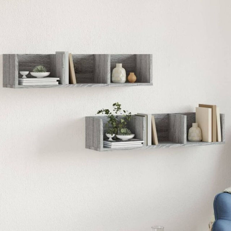 Vidaxl Wandschränke 2er-Set Grau aus Holzwerkstoff im minimalistischen Design, B/H/T: 75 x 18 x 16,5 cm - Bild 1