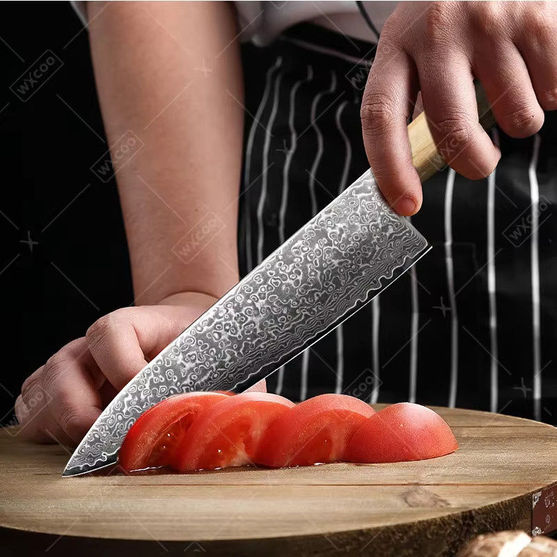 WXCOO Japanisches Damaststahl Küchenmesser, geschmiedetes Fleischbeil und Sashimi-Messer in Silber mit Holzgriff - Bild 3