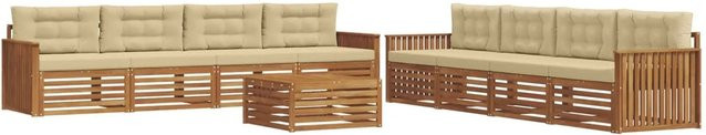 vidaXL Outdoor-Sofagarnitur aus Akazienholz mit Kissen, 9-teiliges Set in Natur und Beige - Bild 1