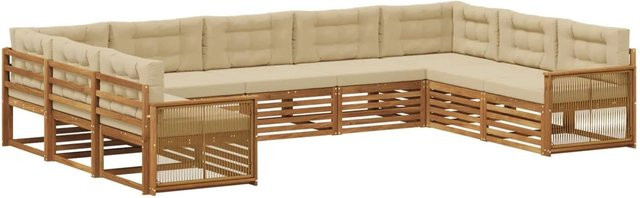 vidaXL Outdoor-Sofagarnitur aus Akazie Massivholz in Natur und Beige mit 9 Teilen und Kissen im modernen Latten-Design - Bild 1
