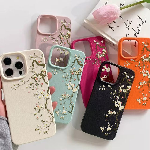 AKABEILA Leder-Silikon-Handyhülle mit Blumenmuster für iPhone, Stoßfeste Schutzhülle in Grün und Multicolour - Bild 1