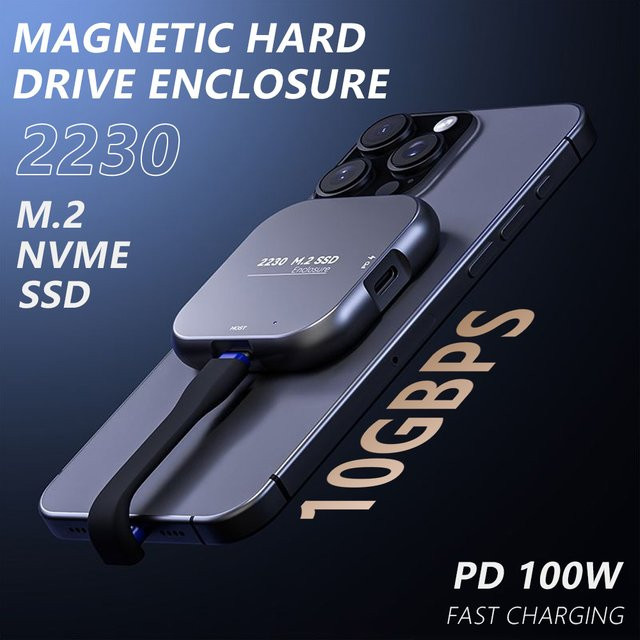 EOENKK Ultradünne magnetische M.2 NVMe SSD Erweiterungsdock USB-C mit USB 3.2 und PD Schnellladung, 10 Gbit/s, Grau - Bild 1