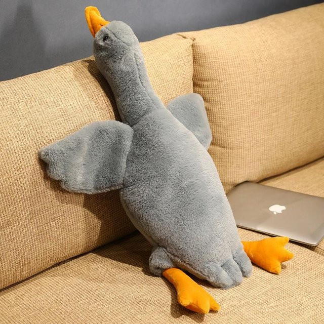 Große weiße Gans Puppe Plüschtier, langes Kissen, grau - Bild 1