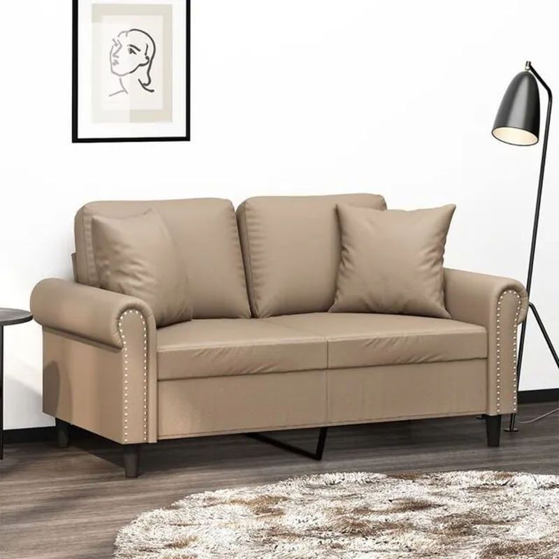 vidaxl 2-Sitzer-Sofa mit Zierkissen in Braun und Beige aus Kunstleder, Breite: 120 cm - Bild 1