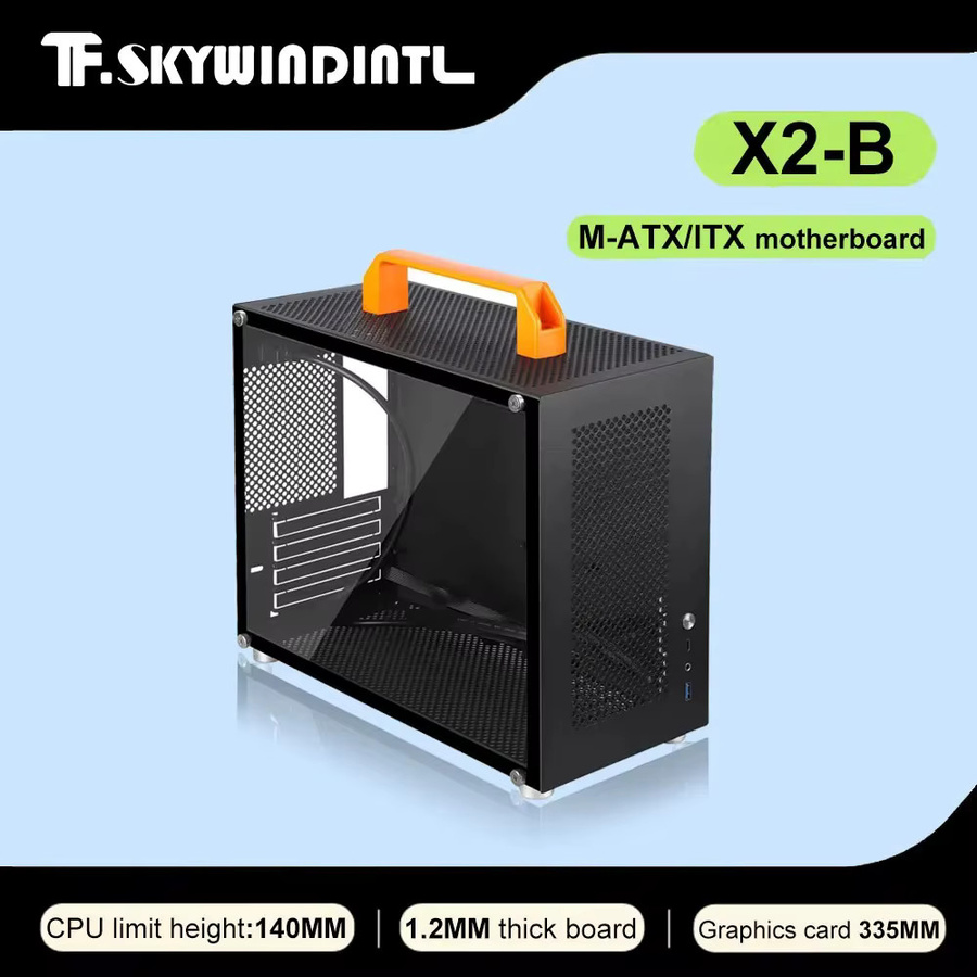T.F.SKYWINDINTL M-ATX Mini-Tower Gaming-PC-Gehäuse in Schwarz mit Griff und USB-C Unterstützung - Bild 4