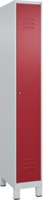 C+P Spind Classic PLUS Garderobenschrank mit 1 Abteil, Füße, Zylinderschloss und 3 Garderobenhaken, Grau/Rot, H x B x T: 195 x 30 x 50 cm - Bild 1