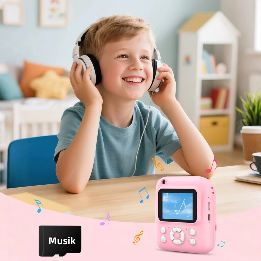 W&O Mini-Sofortbildkamera, Tragbare Digitalkamera für Kinder, 2,4 Zoll, 1080P, Dual-Kamera, MP3-Wiedergabe, mit 3 Rollen Druckpapier - Bild 2