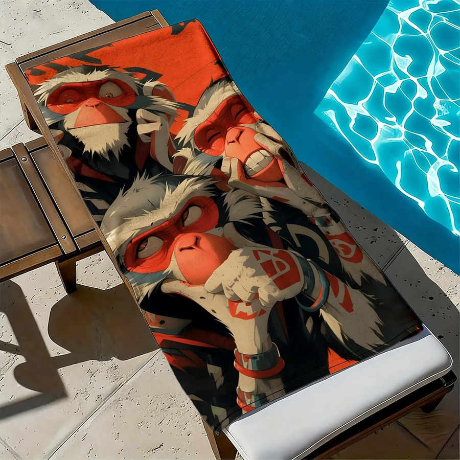 Hochsaugfähiges Strandtuch aus Polyester-Mikrofaser im Cartoon-Affen-Stil, Farbe: Multicolour, Breite: 30 cm, Höhe: 60 cm - Bild 4