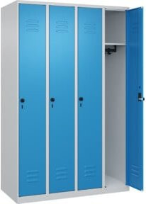 C+P Spind Classic PLUS Garderobenschrank mit 4 Abteilen, Stahl, grau/blau, H x B x T: 185 x 120 x 50 cm - Bild 1