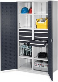 Kappes Schwerlastschrank MMT Mod. 53 aus Stahl mit Lochplatten an den Türen, Farbe Grau, B: 100 cm, T: 60 cm, H: 195 cm - Bild 1