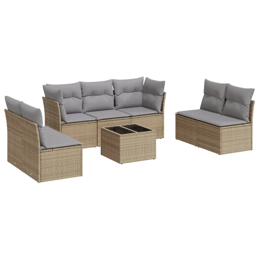 vidaXL 8-tlg. Garten-Sofagarnitur aus Poly-Rattan in Beige mit Tisch und Kissen, L-Form - Bild 2