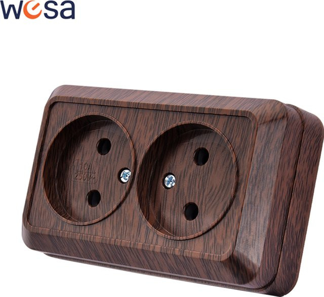 WESA Steckdose aus Kunststoff in Braun mit EU-Standard und flammhemmender Oberfläche für Holzwandoberflächen, 250 V - Bild 1