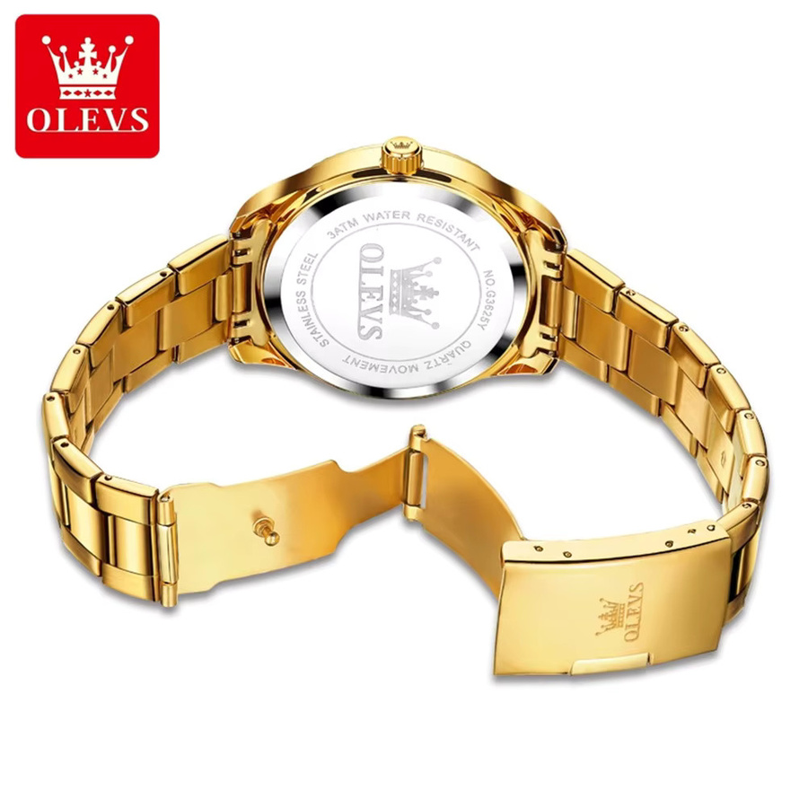 OLEVS Armbanduhr, Quarz, Edelstahl, Gold, Herren, Datum - Bild 2