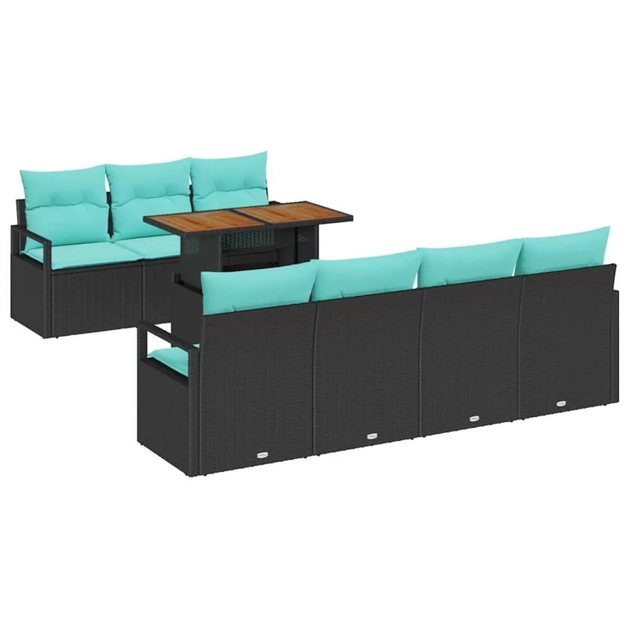 vidaXL Garten-Sofa-Set 8-teilig mit Kissen in Schwarz und Türkis aus pulverbeschichtetem Stahl mit Stauraumfunktion - Bild 2