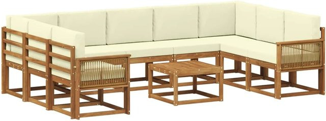 vidaXL Outdoor-Sofagarnitur aus Massivholz Akazie in Natur und Creme mit 10-teiligem Set und Polstern - Bild 1