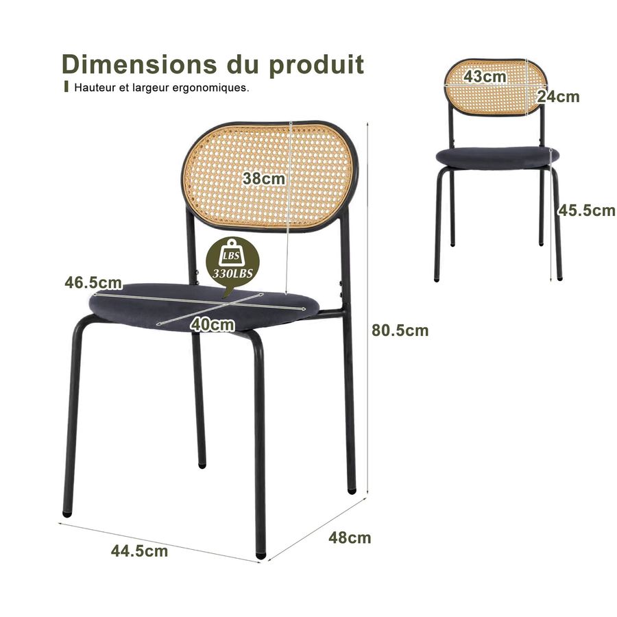 Rosahqnda Esszimmerstuhl Set mit Rattan-Rückenlehne im Vintage-Design, Schwarz/Holzfarben - Bild 2