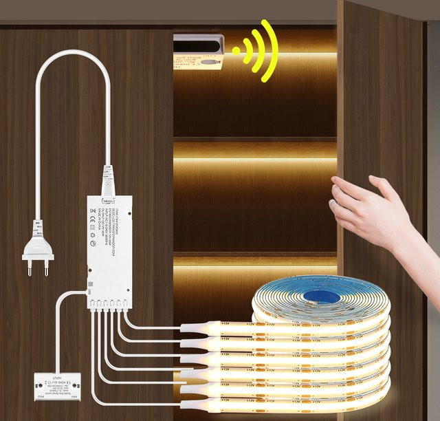 MALITAI COB LED Streifen mit Bewegungssensor und Türschalter für Schrankbeleuchtung, 12V, Weiß - Bild 1