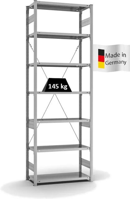 PROREGAL Fachbodenregal Stecksystem T-Profil Light-Duty in Silber, verzinkt, H x B x T: 300 x 100 x 40 cm, 7 Ebenen, Fachlast 145 kg, einseitig nutzbar - Bild 1