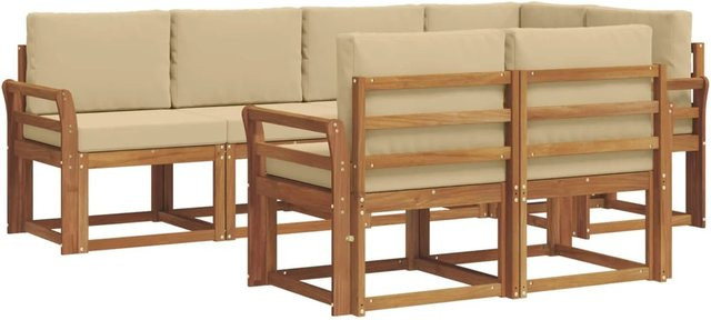 vidaXL Outdoor-Sofagarnitur aus Akazienholz in L-Form, 7-teiliges Set in Braun und Beige mit Kissen und abnehmbaren Bezügen - Bild 1