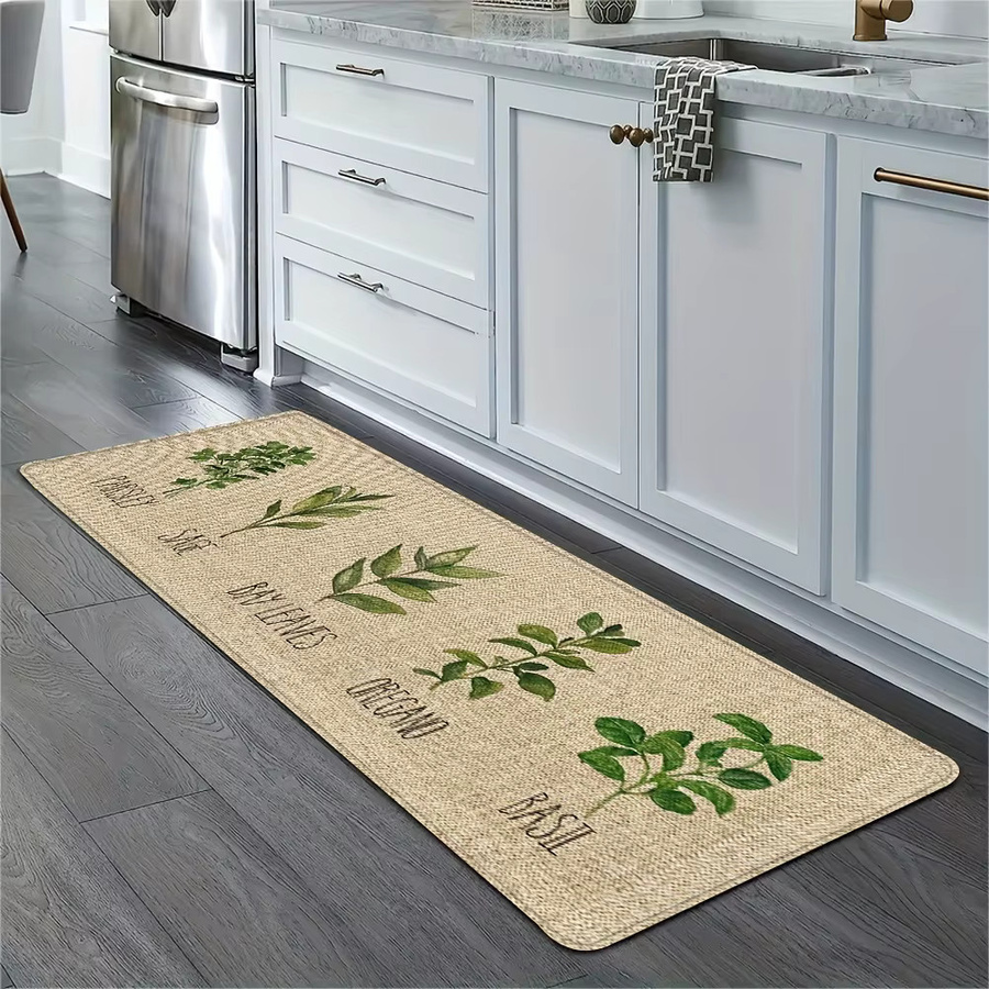 VIKAMA 2-teiliges Set rutschfeste Küchenmatten mit grünem Blatt-Design in Grün und Beige für Küche und Badezimmer - Bild 2