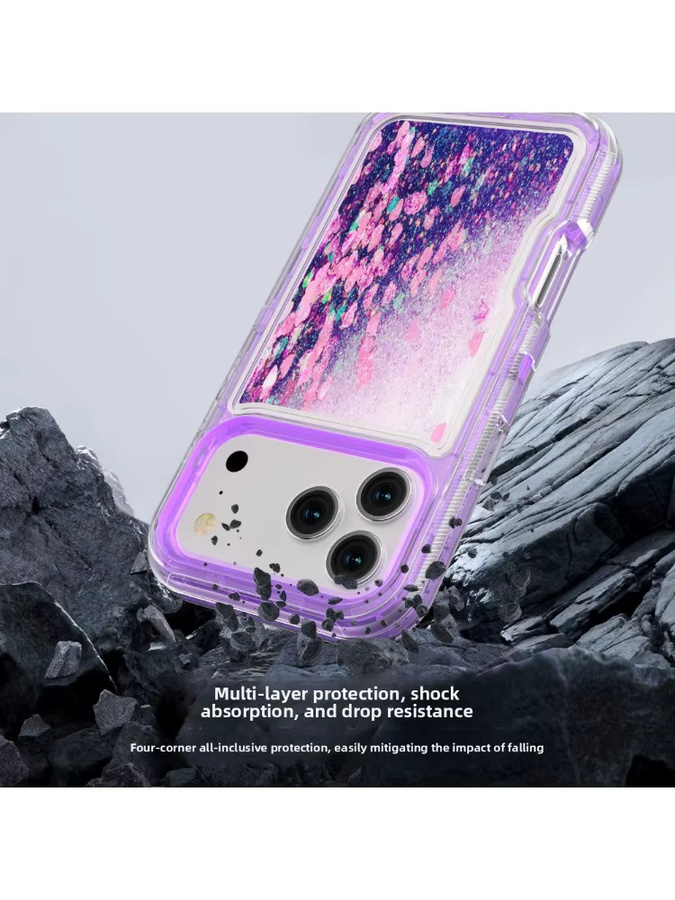 3in1 Bling Glitter Liquid Quicksand Hybrid Armor Handyhülle für iPhone 17 Pro Max, 16, 15, 14 in Rot mit Anti-Drop Schutz - Bild 6
