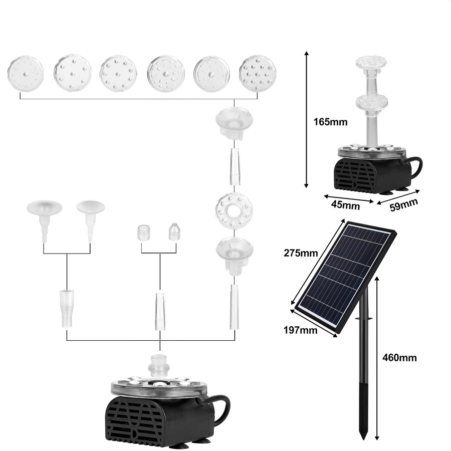 Solar LED Wasserspiel Springbrunnen mit 7W Pumpe und 10 Fontänenstilen für deinen Garten oder Teich - Bild 6