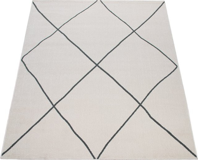 Teppich Hilal Weiß mit High-Low-Effekt und Diamantmuster, B: 120 cm, L: 170 cm - Bild 1