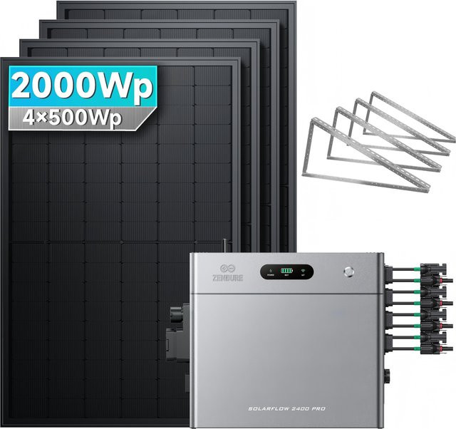 SolarMars Balkonkraftwerk 2000W mit Zendure SolarFlow 2400 Pro Speicher 2,4kWh und Flachdachhalterung in Grau - Bild 1