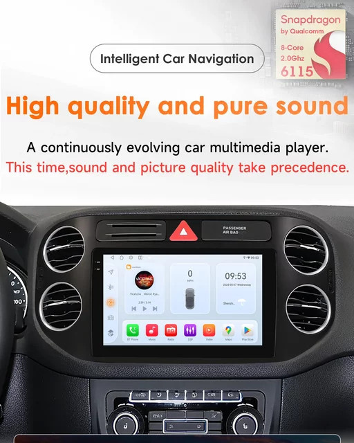 OSSURET Android 14 Autoradio für Volkswagen Tiguan 1 (2006-2016) mit Snapdragon 6115 Prozessor, CarPlay, GPS und 360 Grad Kamera Unterstützung, Schwarz - Bild 1