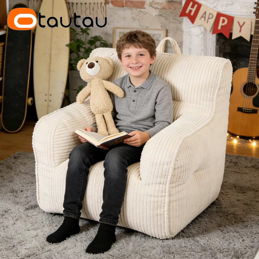 OTAUTAU Baumwoll-Cord-Sitzsackbezug für Kinder, Sessel-Hocker SF400, Beige - Bild 4