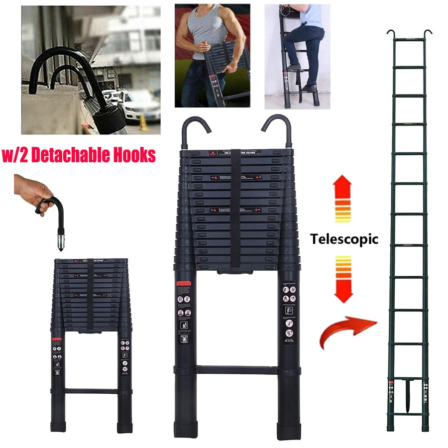 Teleskopische Multifunktionsleiter aus Aluminium in Schwarz, ausziehbar von 82 cm bis 3,2 m mit 11 Sprossen und rutschfesten Füßen - Bild 4