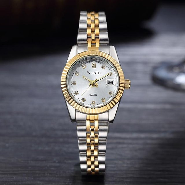 Armbanduhr Damen, Quarz, Edelstahl, Gold/Weiß, Datum, Analoguhr - Bild 1