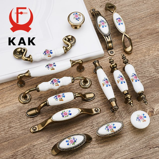 KAK Möbelgriff Morning Glory aus Keramik und Zinklegierung in Antik Bronze und Multicolour für Schrank, Schublade und Tür - Bild 1