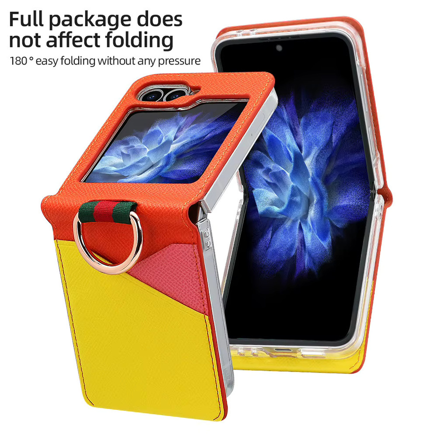 VIETAO PU-Leder Handyhülle mit Fingerring und RFID-Kartensteckplatz für Samsung Galaxy Z Flip 6, 5, 4, 3 in Farbkollision Rot/Mehrfarbig - Bild 5