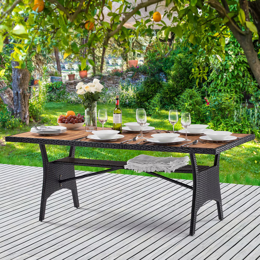 Casaria Polyrattan Gartentisch Takeo aus Akazie in Schwarz und Braun, rechteckig, B/T/H: 190 x 90 x 74 cm - Bild 2