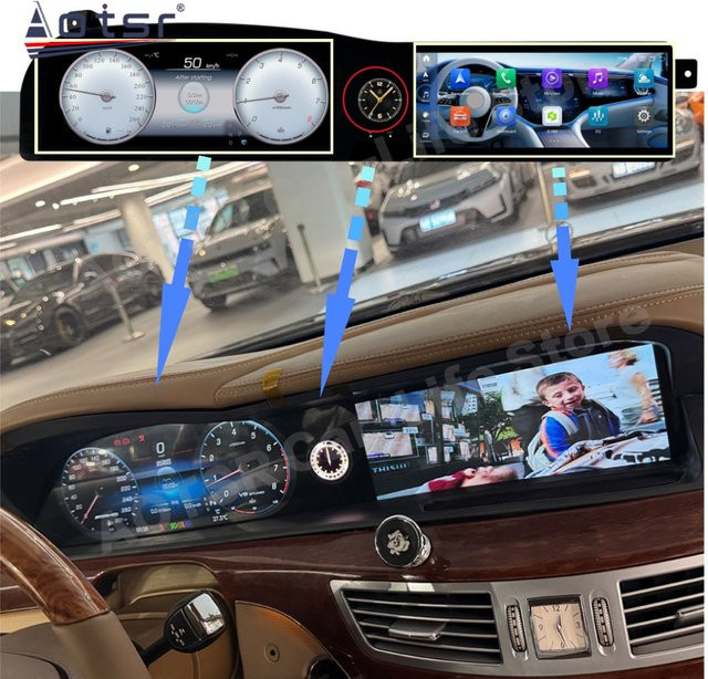 Aotsr Android 13 Multimedia Auto-Radio mit GPS-Navigation und Carplay für Mercedes-Benz S W221 2006-2013 in Schwarz - Bild 1