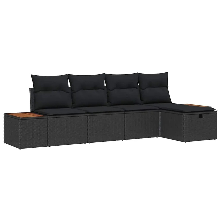 vidaXL Garten-Sofa-Set in L-Form aus Poly Rattan und Stahl, 5-teilig mit Kissen, Schwarz - Bild 2