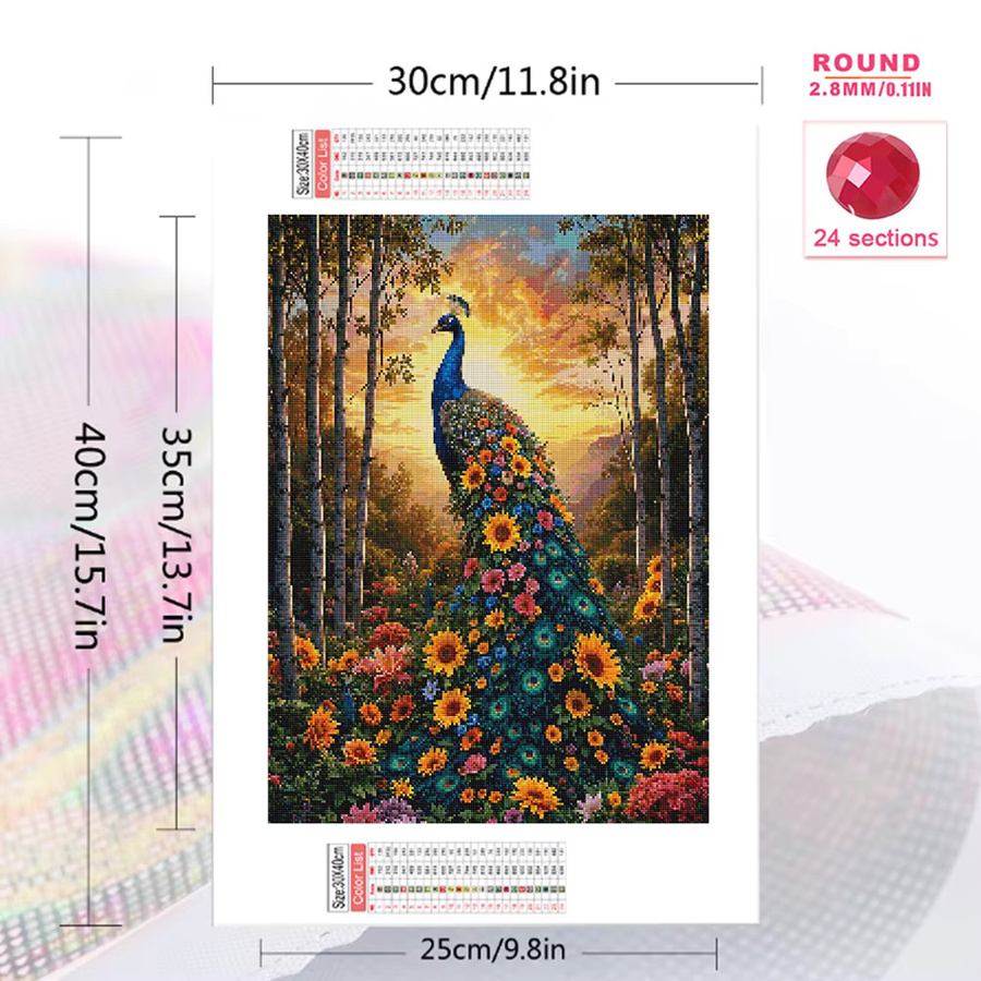 Evershine Diamant Mosaik DIY Kit Pfau Stickerei mit quadratischen Steinen in Multicolour, B/H: 20 x 30 cm - Bild 2