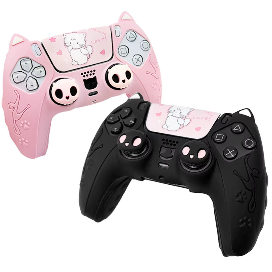 VILCORN Silikon Schutzhülle für PS5 DualSense Controller in Pink mit 2 Joysticks und Daumenkappen - Bild 3