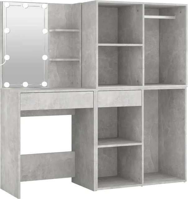vidaXL LED-Schminktisch in Betongrau aus Holzwerkstoff mit 2 Schränken, B: 140,0 cm, H: 60,0 cm, T: 40,0 cm - Bild 1